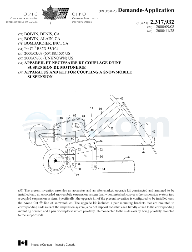 Apparatus and kit for coupling a snowmobile suspension (US) AD Boivin